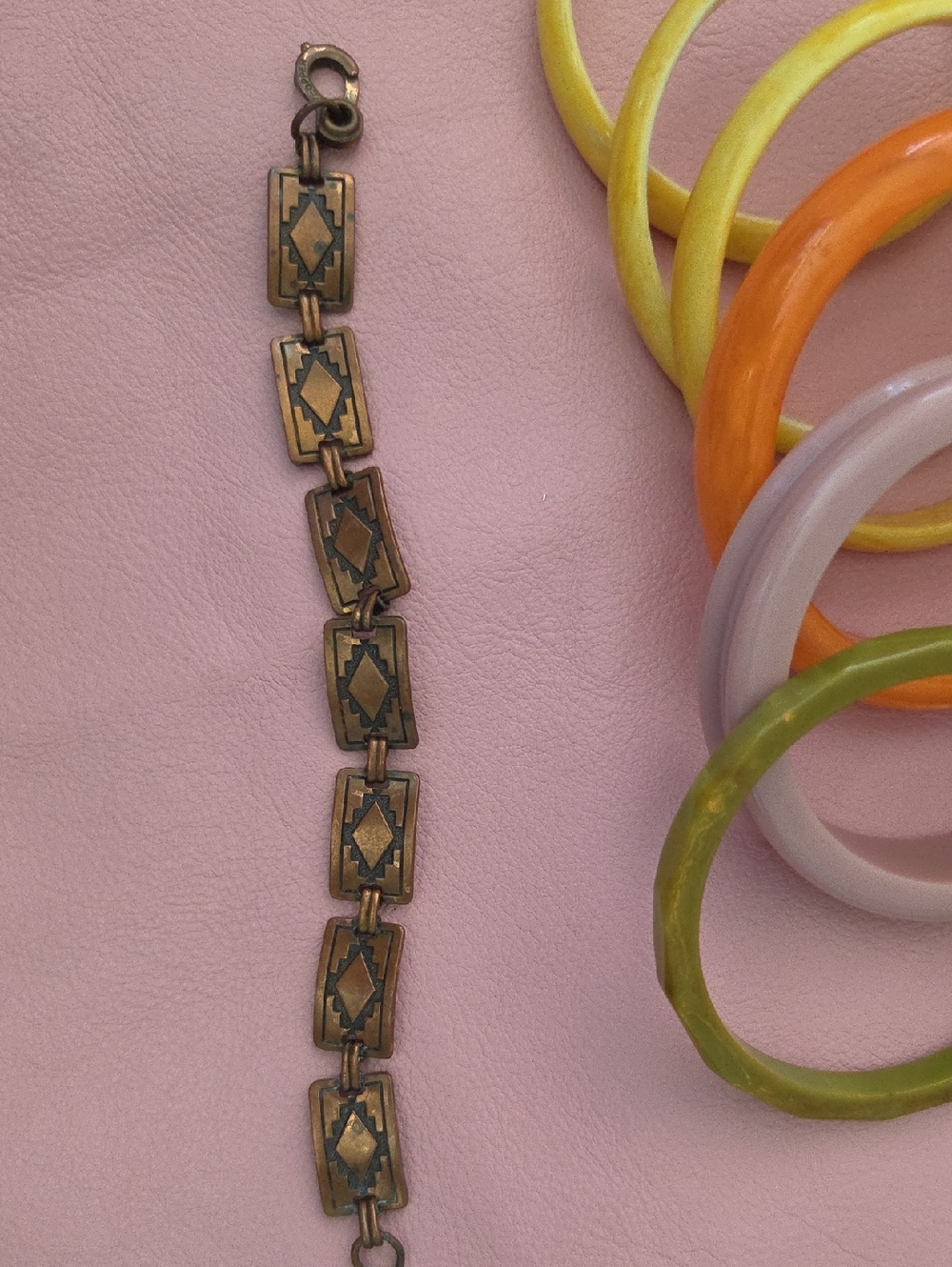 Vintage Copper Link Bracelet with Southwestern Design